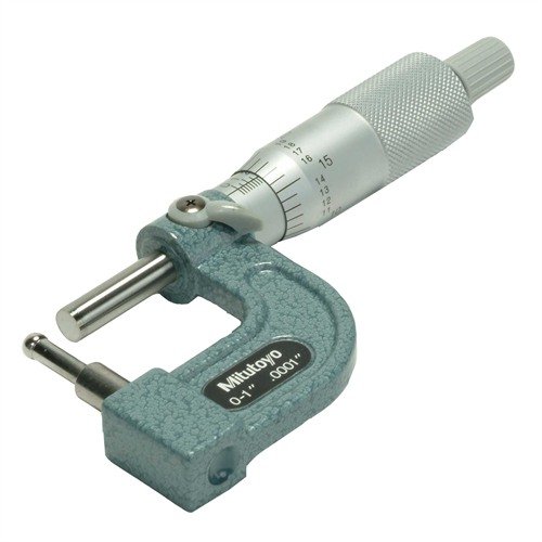 Mitutoyo Ball Style Micrometer measures wall thickness of brass and tubing with precision to .0001