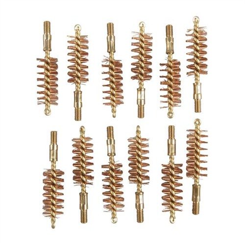 Set of 12 Dozen Pack Bronze Pistol Brushes for 44/45 caliber, featuring durable bronze bristles and 8-32M threads for effective cleaning of your firearms.