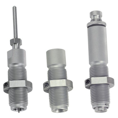 Hornady 3-Die Pistol Reloading Set offers a full length sizing die, adjustable case mouth expander, and precise bullet seating for 38 Special/357 Magnum.