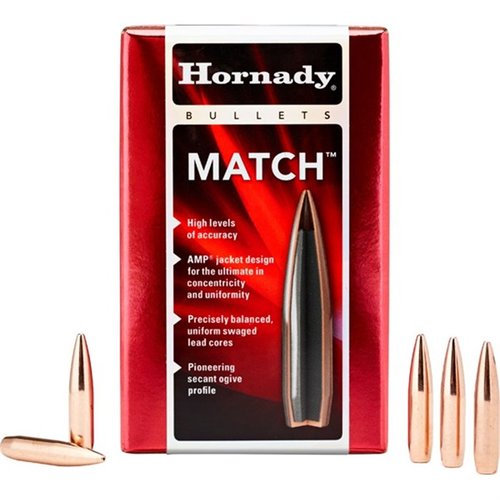 Hornady 6.5mm Boat Tail Hollow Point Bullets offer superior accuracy, low drag, and flat trajectories, thanks to advanced manufacturing and uniform swaged lead core.