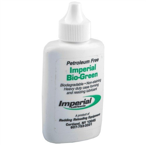 IMPERIAL BIO-GREEN CASE LUBE is a biodegradable, petroleum-free sizing lube that offers excellent lubrication, won't stain brass, and is water soluble for easy cleaning.