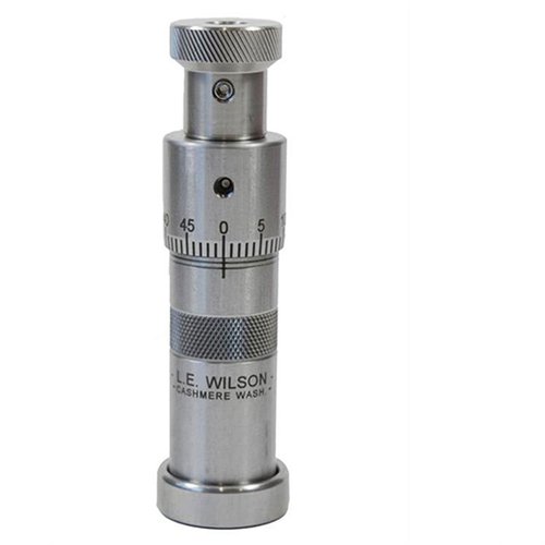 L.E. Wilson Micrometer Top Bullet Seater Die offers precise bullet seating with stainless steel durability, 0.001" micrometer adjustments, and portability for range testing.