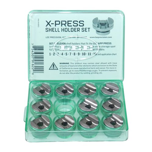 Sada X-PRESS shellholder od Lee Precision obsahuje 11 nejpopulárnějších držáků pro App press, kompatibilních s více než 115 různými náboji.