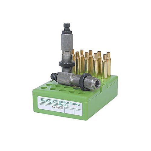 Redding FL Die Sets for 28 Nosler include a full length sizing die and a standard seating die, ensuring precise reloading for optimal performance.