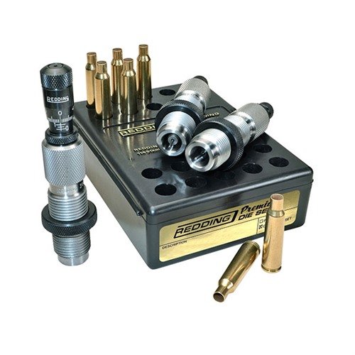 Redding's Premium Deluxe Die Set for 300 Rem Ultra Mag offers precision with a Carbide Size button for effortless resizing and a Bullet Micrometer for exact seating depth.