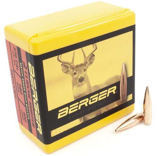 Berger 270 Caliber 140gr Hybrid Boat Tail bullets ensure reliable feeding in factory rifles, offering superior ballistic performance for close to medium range hunting.