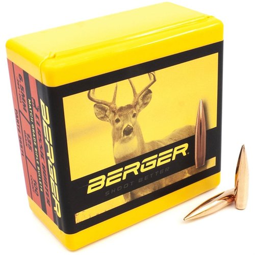 Berger Classic Hunter 6.5mm bullets feature a hybrid ogive for reduced wind-drift, rapid expansion, and optimal performance for quick follow-up shots.