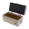 .243 Winchester brass from Peterson Cartridge offers precision, low recoil, and is ideal for target shooting, packaged in a durable box with 50 pieces.