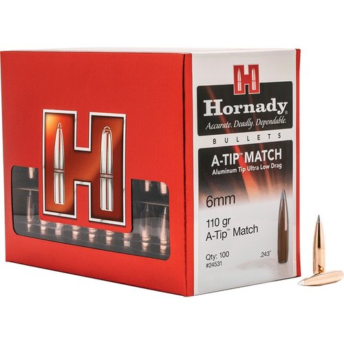 A-TIP MATCH 6MM bullets feature precision aluminum tips for enhanced stability, low drag, and consistent performance, ensuring tighter groups and high accuracy.
