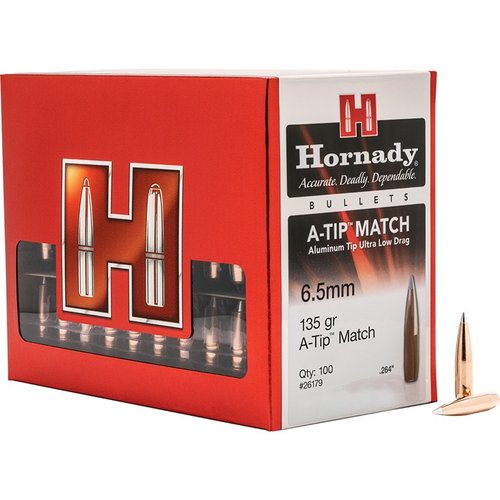 A-TIP MATCH 6.5MM bullets feature precision aluminum tips for enhanced stability, low drag performance, and consistent manufacturing for superior accuracy.