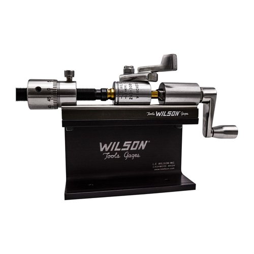 Wilson Case Length Micro Trimmer Kit trims .17 - .45 caliber cases with precision, featuring a durable TiN finish and micrometer adjustment for accuracy.