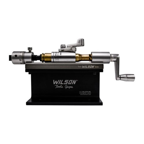 L.E. Wilson .50 BMG Microstop Case Trimmer Kit offers precise trimming, supports cases from 6mm to .50 BMG, and includes all necessary tools for quality reloading.
