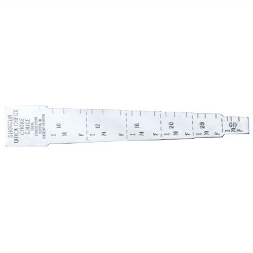 QUICK CHECK CHOKE GAUGE is a lightweight, stainless steel tool that fits in your pocket, offering quick choke constriction measurements for various shotgun gauges.