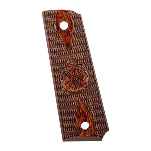 Cocobolo Checkered Cross Cannon grip panels enhance your Springfield 1911 with a stylish look and a beveled Mag Well for seamless integration.