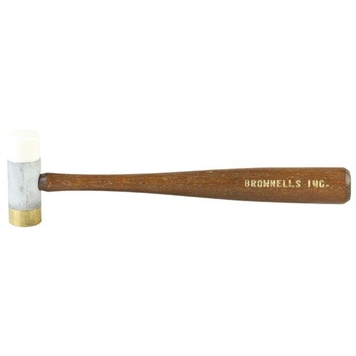 Brownells Nylon/Brass Hammer combines a soft nylon head for delicate tasks and a sturdy brass head for driving pins, all with an ergonomic hickory handle.