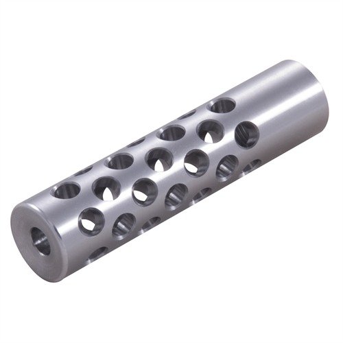 Multi-port muzzle brake reduces recoil and muzzle rise with 42 ports for maximum control; fits .22 caliber and can be customized for larger calibers.