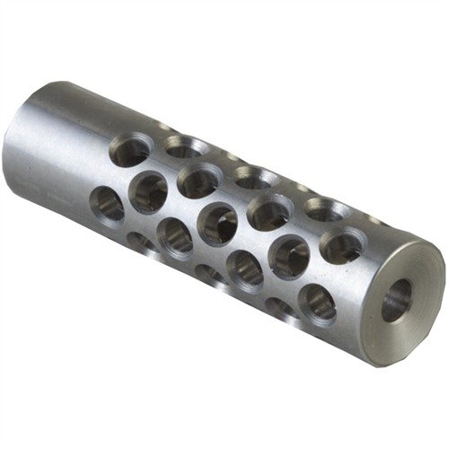 Multi-port #2 Muzzle Brake reduces felt recoil and muzzle rise with 42 angled ports for maximum control, compatible with .22 to .44 caliber bullets.