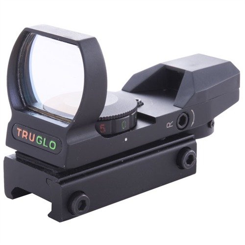 Truglo's Open Red Dot Sight offers unlimited eye relief, multiple reticle options, dual-color illumination, and robust construction for versatile shooting applications.