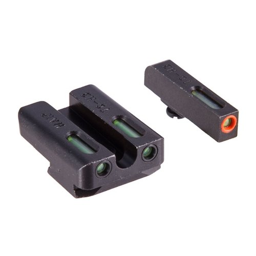 TFX Pro Sights offer Tritium illumination, fiber optics for light amplification, and a durable design, ensuring quick target acquisition and protection against damage.