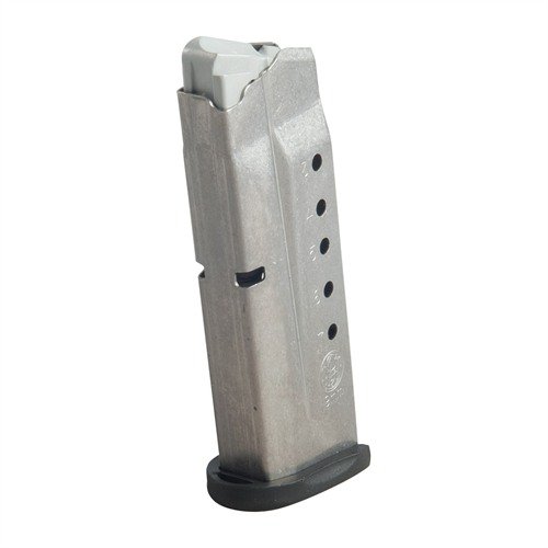 Smith & Wesson M&P Shield 9mm magazines offer 7 or 8-round capacity, steel construction, and an extended base-plate for enhanced grip. Note: Not for M2.0.