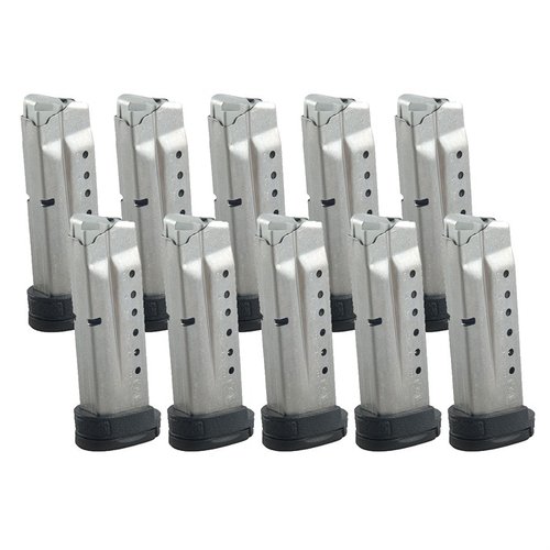 Smith & Wesson M&P Shield 9mm magazines offer 7 or 8-round capacity, steel construction, and an extended base-plate for improved grip. Note: Not for M2.0.