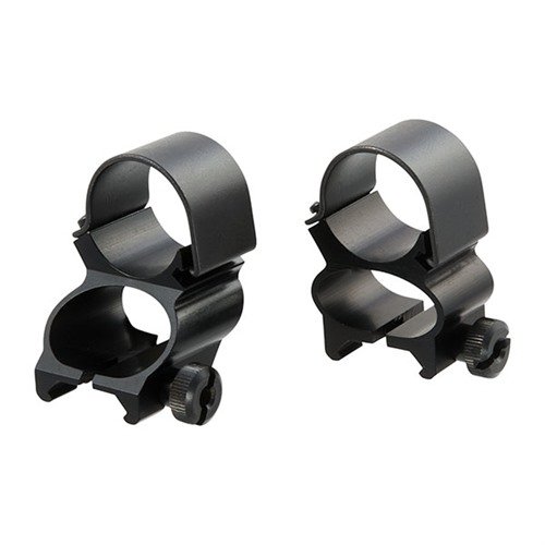 Extra wide, oval design of SEE-THRU MOUNT RINGS allows quick use of iron sights or scopes, fitting Weaver Bases and accommodating large objective diameter scopes.
