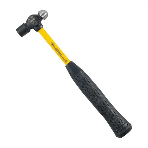 Brownells Ballpeen Hammer features a hardened steel head, fiberglass shank, and cushioned grip for durability, comfort, and precise gunsmithing tasks.