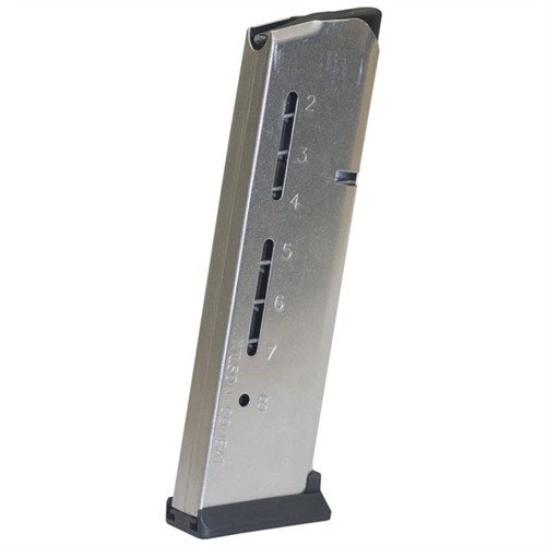 Wilson Combat's ELITE TACTCAL 1911 magazine offers ultra-reliable, smooth feeding, 8-round capacity, and MAX flatwire springs for maximum longevity and corrosion resistance.