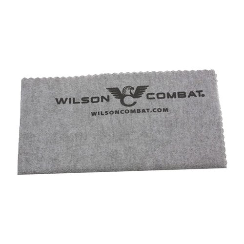 SILICON CLEANING CLOTH by WILSON COMBAT is perfect for shooters, removing rust-causing fingerprints while polishing firearms; a gray cloth featuring the eagle logo.