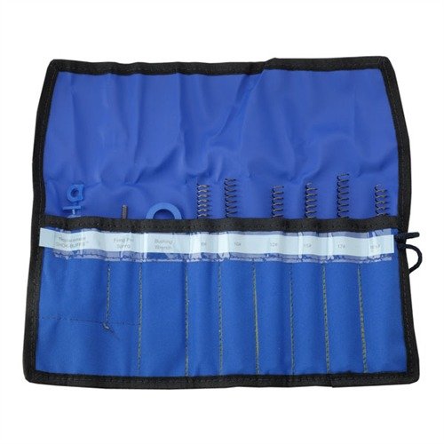 Sada Wilson Combat 1911 SPRING CADDY obsahuje různé zpětné pružiny, SHOK-BUFFS a další příslušenství v praktickém pouzdře pro snadné přenášení a údržbu.