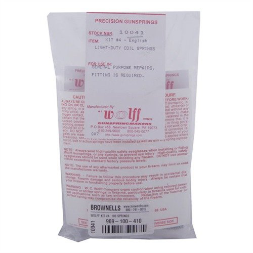 WOLFF LIGHT-DUTY COIL SPRINGS KIT #4 includes 100 springs in 10 designs, offering versatile load options with varying O.D. and lengths for all your spring needs.